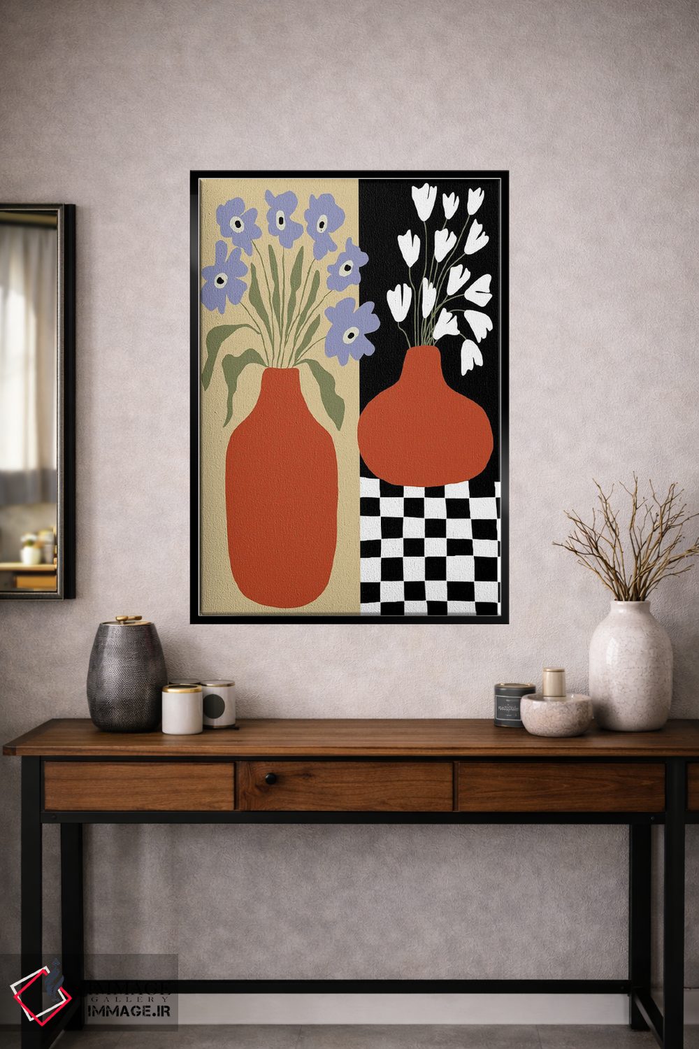 تابلو مدرن سفال گل دار شب و روز اثر استودیو هنری میهو - D2B