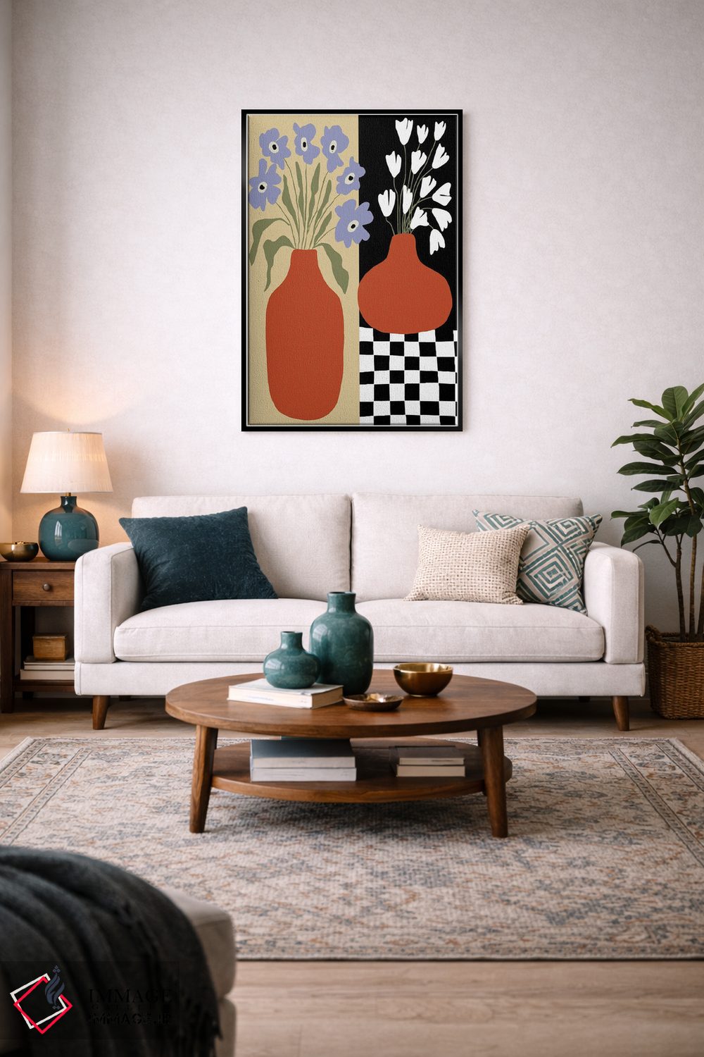 تابلو مدرن سفال گل دار شب و روز اثر استودیو هنری میهو - D5B