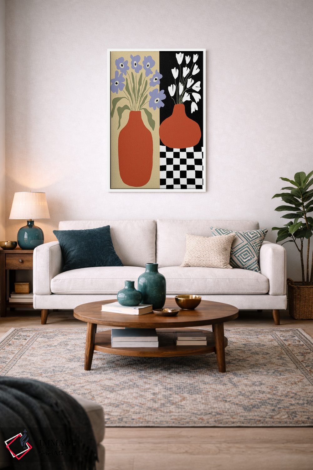 تابلو مدرن سفال گل دار شب و روز اثر استودیو هنری میهو - D4W