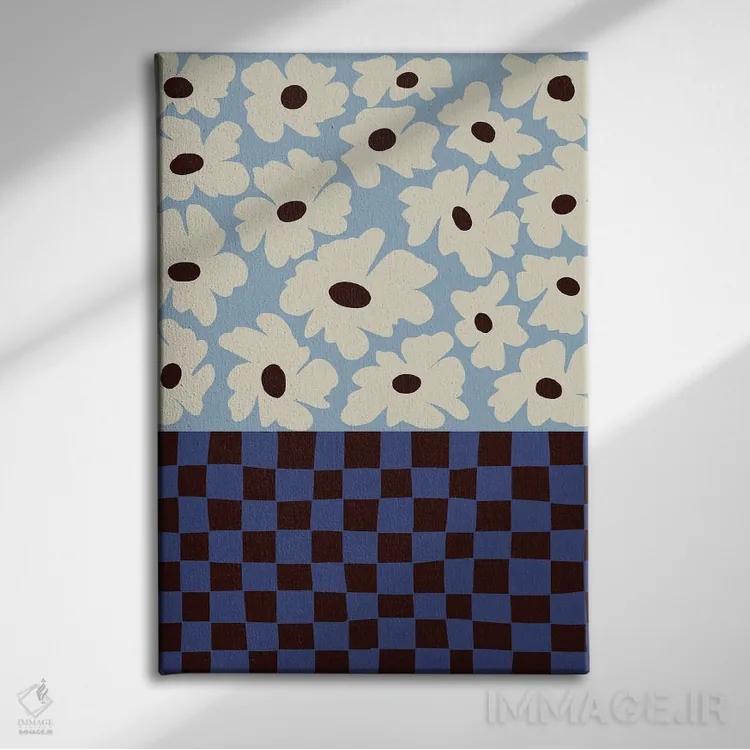 تابلو مدرن شطرنجی گل ها اثر استودیو هنری میهو - نمای روبهرو روی دیوار
