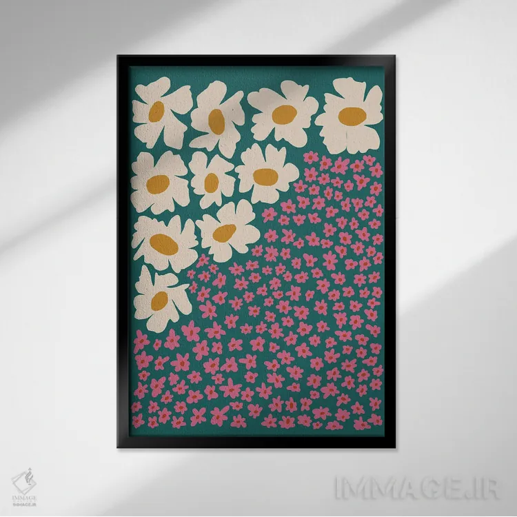 تابلو مدرن "گل انتزاعی پاپ آرت ۲" اثر استودیو هنری میهو - نمای قابدار مشکی