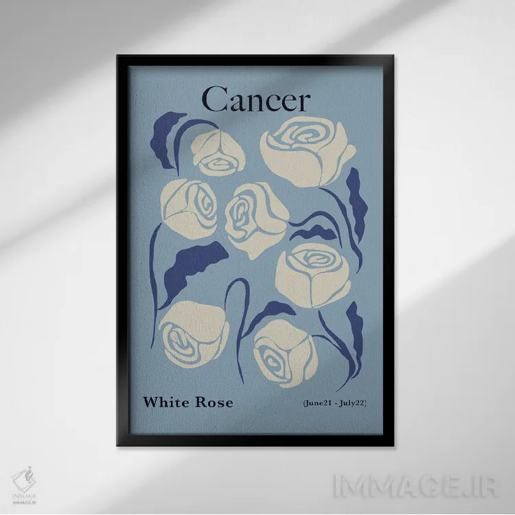 تابلو مینیمال "رز سفید سرطان" اثر استودیو هنری میهو - نمای قابدار مشکی