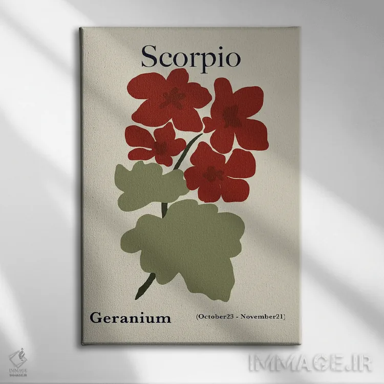 تابلو مینیمال "شمعدانی قرمز عقرب" اثر استودیو هنری میهو - نمای روبهرو روی دیوار