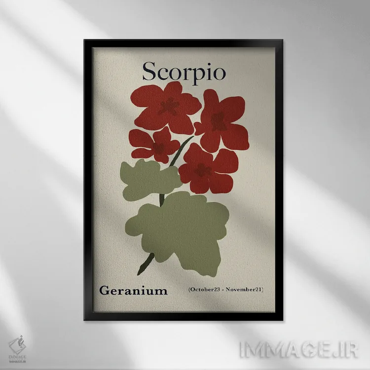 تابلو مینیمال "شمعدانی قرمز عقرب" اثر استودیو هنری میهو - نمای قابدار مشکی