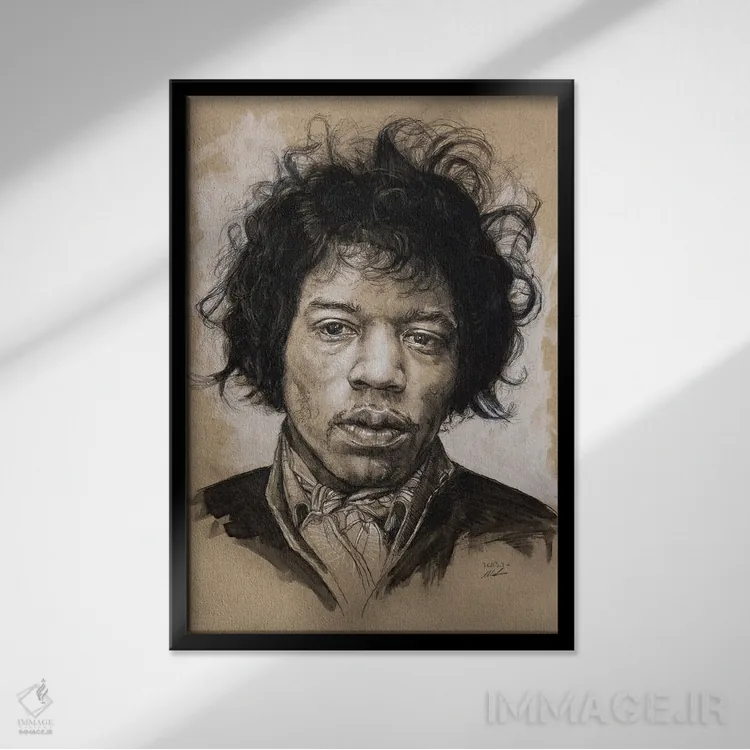 تابلو دکوراتیو "جیمی هندریکس" اثر مارک لمان - نمای قابدار مشکی