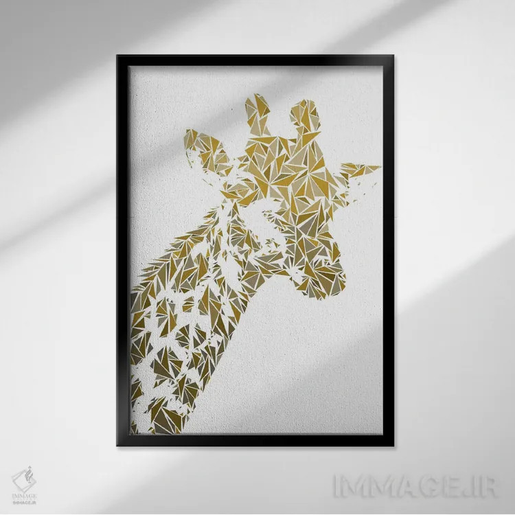 تابلو دکوراتیو زرافه اثر کریستین میلئو - نمای قابدار مشکی