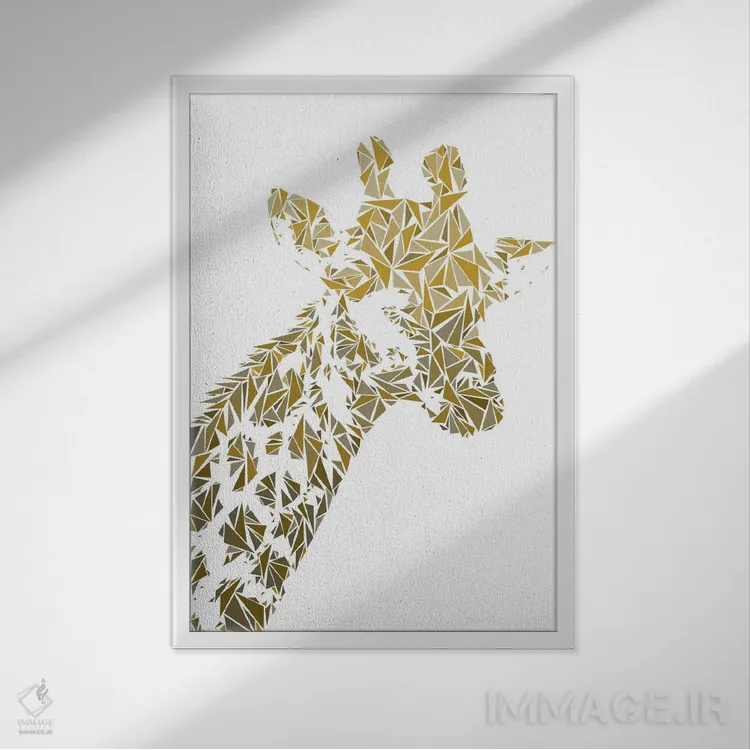 تابلو دکوراتیو زرافه اثر کریستین میلئو - نمای قابدار سفید