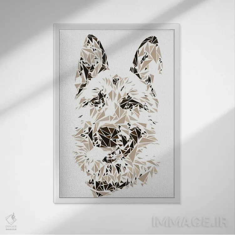 تابلو دکوراتیو سگ گله آلمانی اثر کریستین میلئو - نمای قابدار سفید