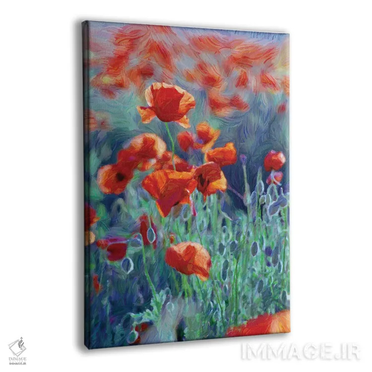 تابلو دکوراتیو مزرعه شقایق های قرمز، نقاشی دیجیتال اثر مایک کیف - نمای پرسپکتیو محصول