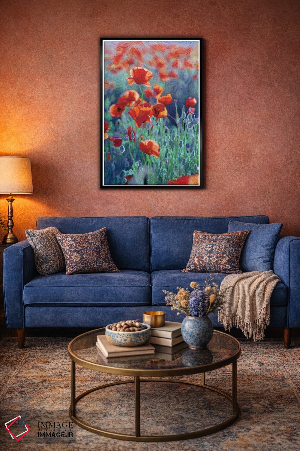 تابلو دکوراتیو مزرعه شقایق های قرمز، نقاشی دیجیتال اثر مایک کیف - D4B