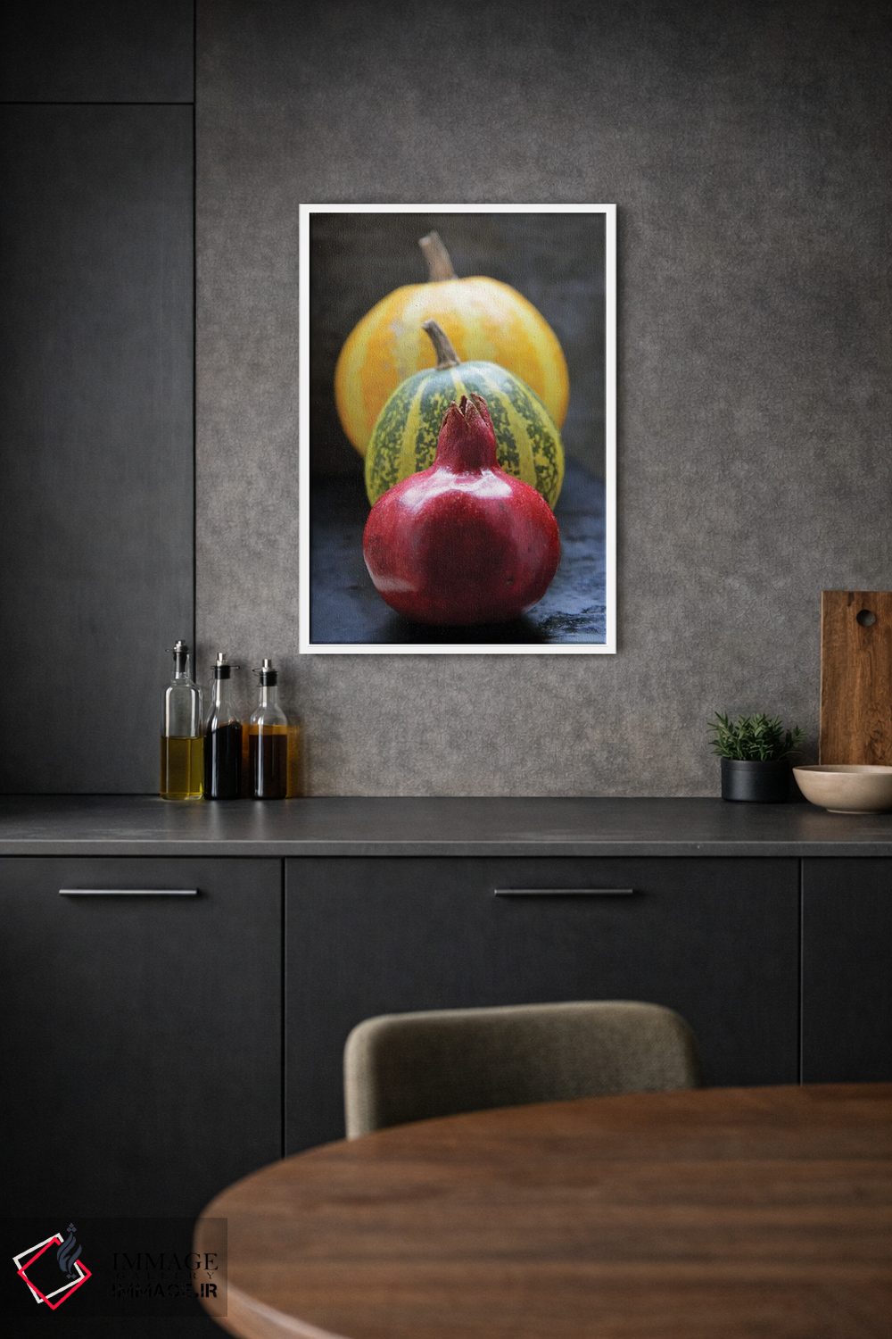 تابلو دکوراتیو انار و کدو تنبل روی زمینه سیاه ۲ اثر مایک کیف - D1W