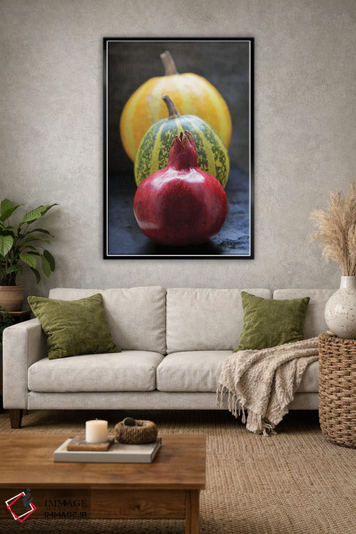 تابلو دکوراتیو انار و کدو تنبل روی زمینه سیاه ۲ اثر مایک کیف - D2B