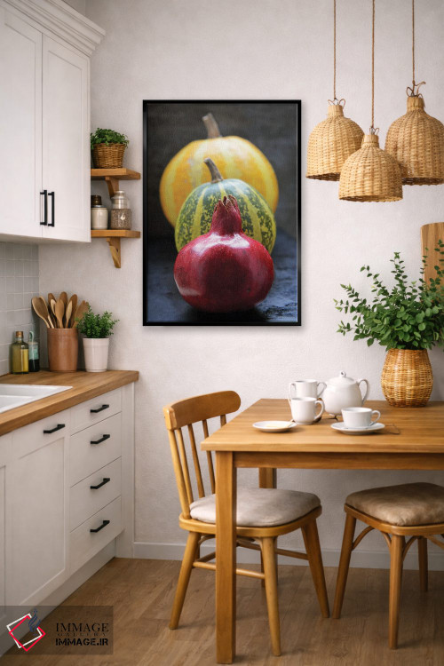 تابلو دکوراتیو انار و کدو تنبل روی زمینه سیاه ۲ اثر مایک کیف - D6B