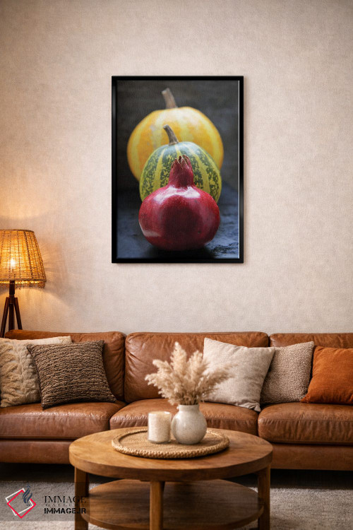تابلو دکوراتیو انار و کدو تنبل روی زمینه سیاه ۲ اثر مایک کیف - D5B