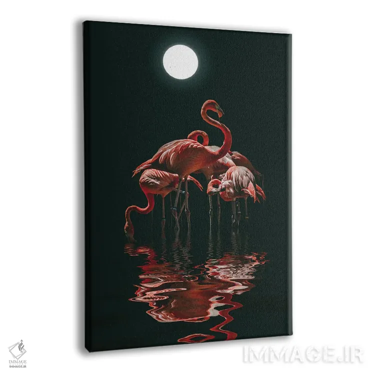 تابلو دکوراتیو فلامینگو در شب مهتابی اثر مایک کیف - نمای پرسپکتیو محصول