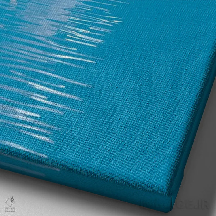 تابلو دکوراتیو فیل و سگ در قایقی در دریای آبی سفر می کنند اثر مایک کیف - نمای نزدیک بافت بوم