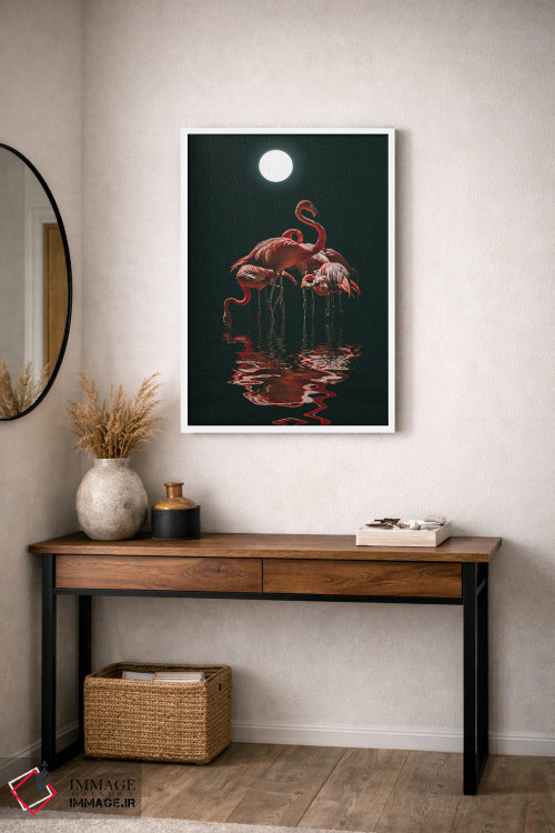تابلو دکوراتیو فلامینگو در شب مهتابی اثر مایک کیف - D2W
