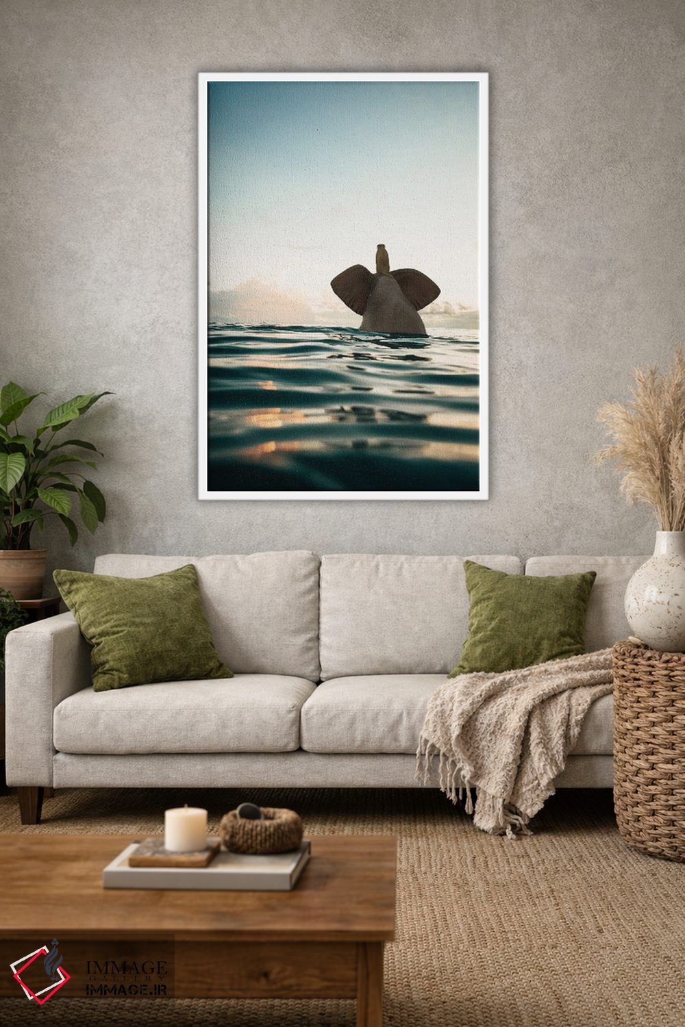 تابلو دکوراتیو فیل و سگ در دریا شنا می کنند اثر مایک کیف - D1W