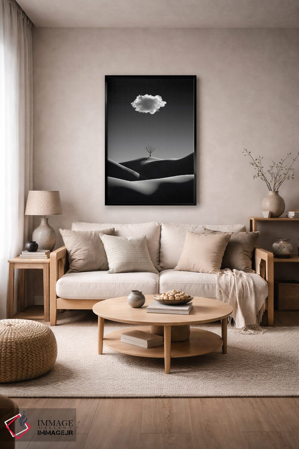تابلو مینیمال منظره مینیمالیستی سیاه و سفید با ابر سفید اثر مایک کیف - D3B