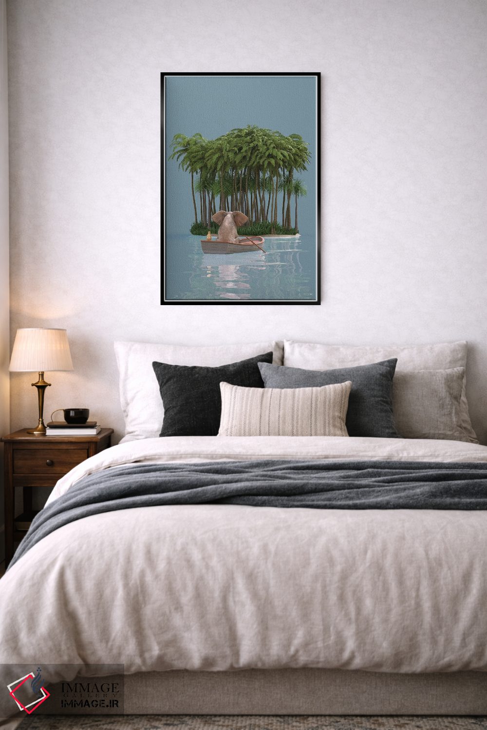 تابلو دکوراتیو فیل و سگ با قایق به جزیره می روند اثر مایک کیف - D6B