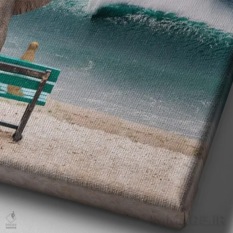 تابلو دکوراتیو فیل و سگ کنار دریا در طوفان نشسته اند اثر مایک کیف - نمای نزدیک بافت بوم