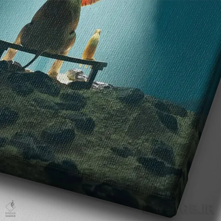 تابلو دکوراتیو فیل و سگ به قارچ پرنده نگاه می کنند اثر مایک کیف - نمای نزدیک بافت بوم