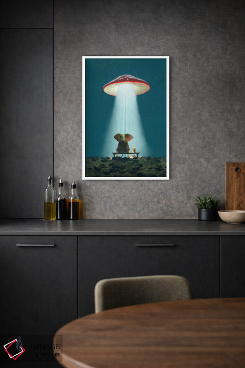 تابلو دکوراتیو فیل و سگ به قارچ پرنده نگاه می کنند اثر مایک کیف - D1W