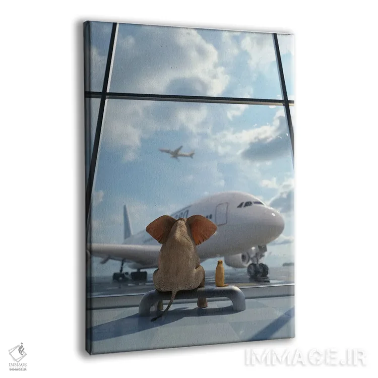 تابلو دکوراتیو فیل و سگ کنار پنجره در فرودگاه نشسته اند ۲ اثر مایک کیف - نمای پرسپکتیو محصول