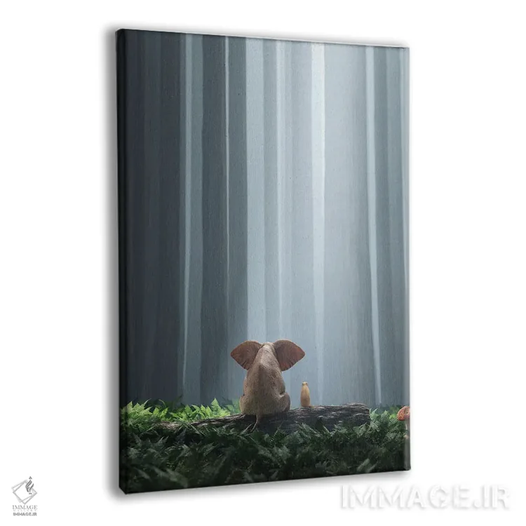 تابلو دکوراتیو فیل و سگ در جنگل انبوه نشسته اند ۲ اثر مایک کیف - نمای پرسپکتیو محصول