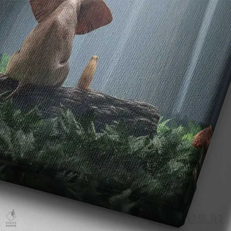 تابلو دکوراتیو فیل و سگ در جنگل انبوه نشسته اند ۲ اثر مایک کیف - نمای نزدیک بافت بوم