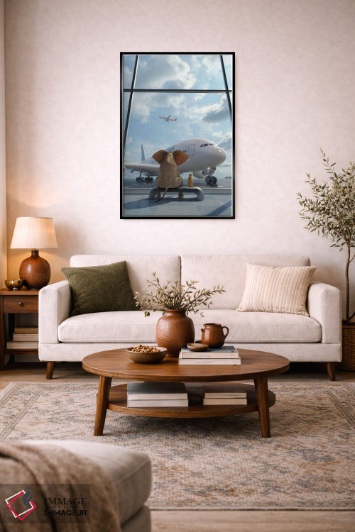تابلو دکوراتیو فیل و سگ کنار پنجره در فرودگاه نشسته اند ۲ اثر مایک کیف - D5B