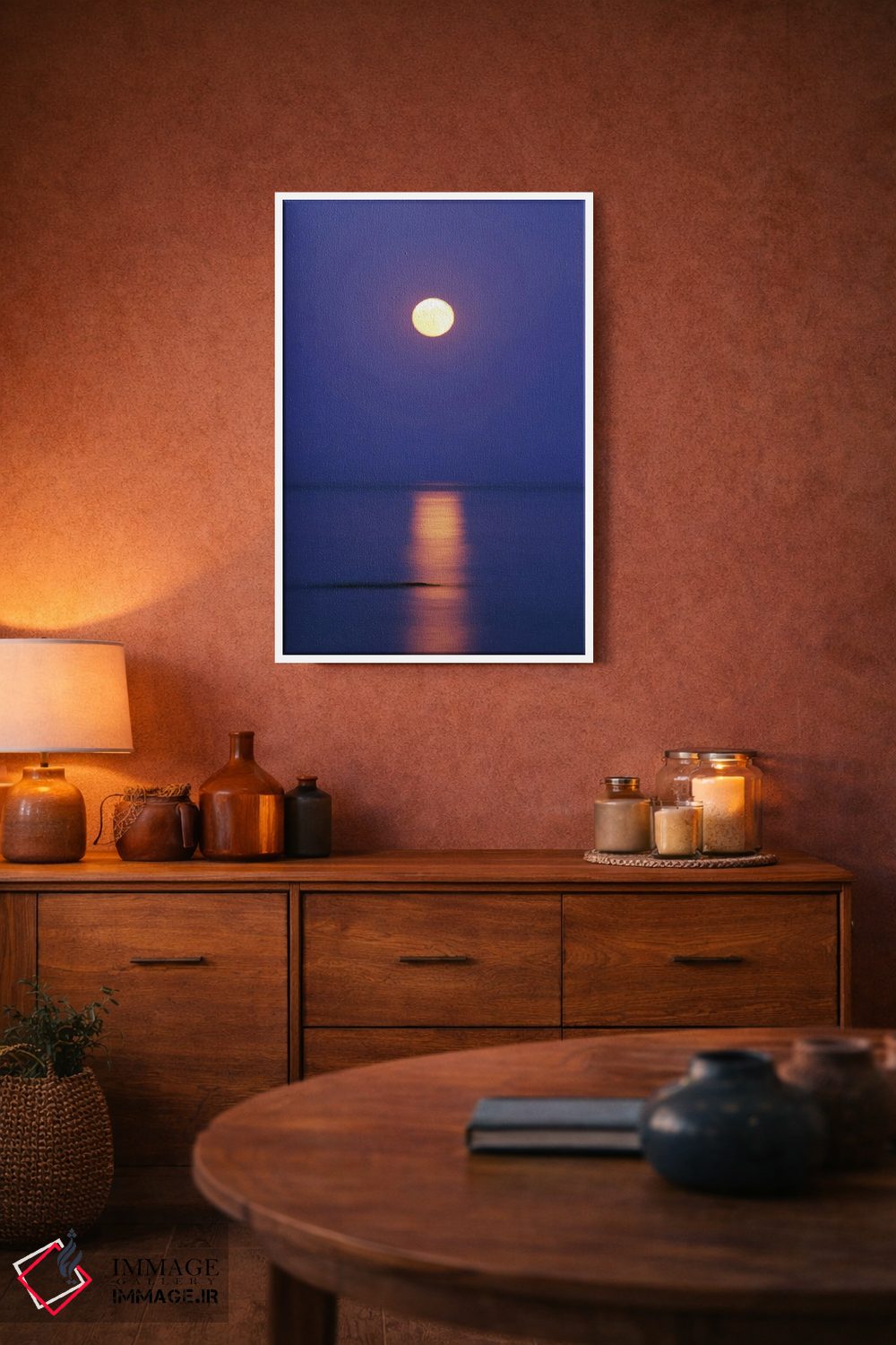 تابلو دکوراتیو ماه کامل بالای دریا اثر مایک کیف - D2W