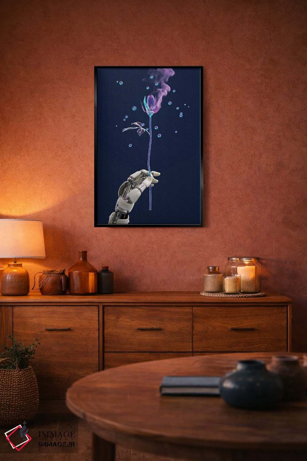 تابلو دکوراتیو دست ربات گل مصنوعی را نگه داشته است ۳ اثر مایک کیف - D6B