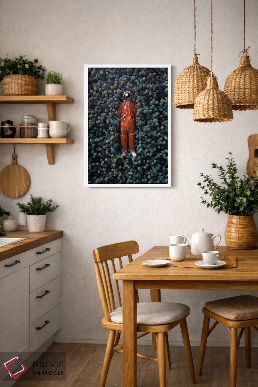 تابلو دکوراتیو فضانورد در حال دراز کشیدن میان قارچ ها اثر مایک کیف - D2W