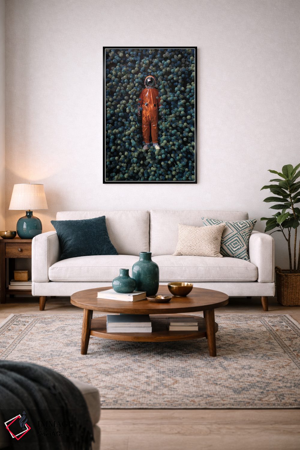 تابلو دکوراتیو فضانورد در حال دراز کشیدن میان قارچ ها اثر مایک کیف - D5B