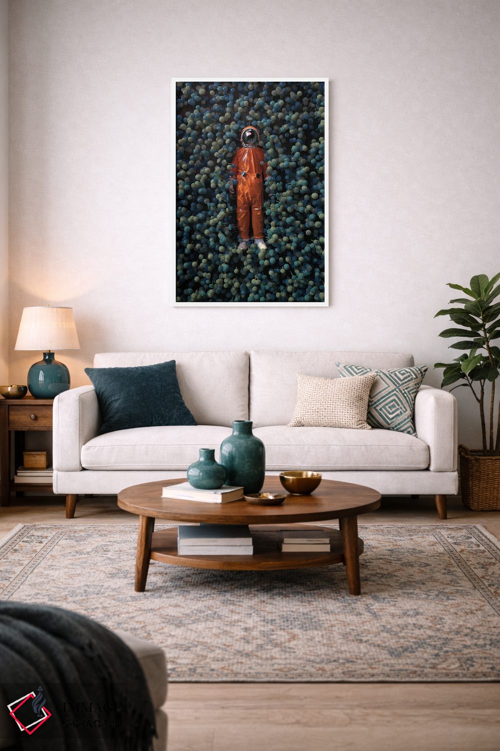 تابلو دکوراتیو فضانورد در حال دراز کشیدن میان قارچ ها اثر مایک کیف - D4W