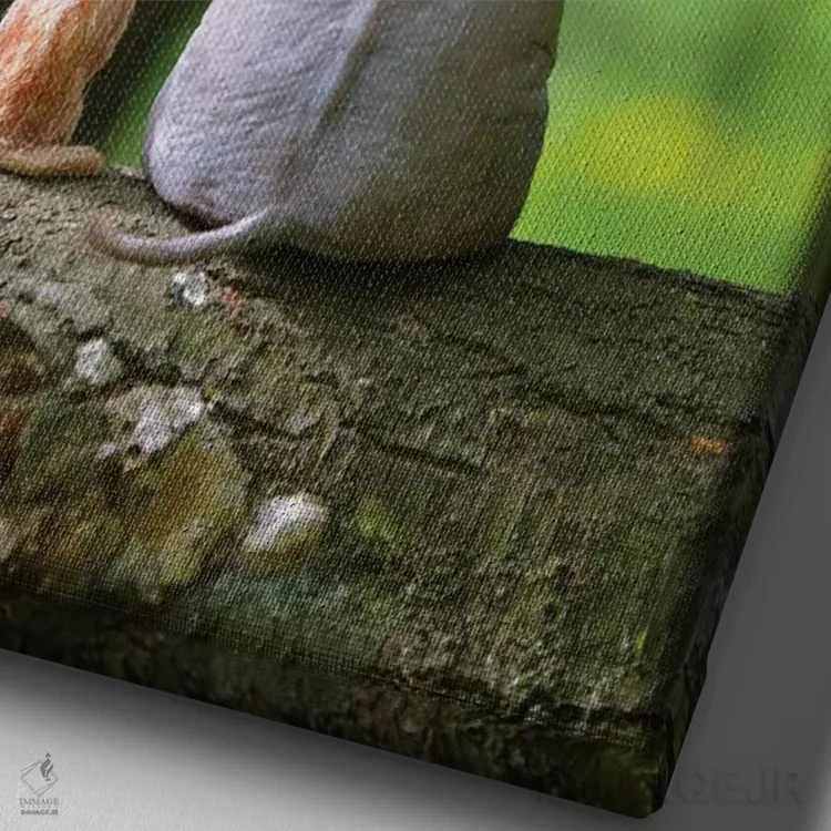 تابلو دکوراتیو فیل و سگ در جنگل نشسته اند اثر مایک کیف - نمای نزدیک بافت بوم