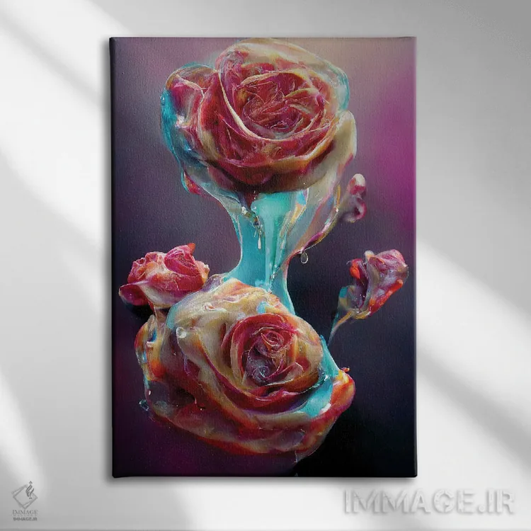 تابلو دکوراتیو رزهای قرمز پوشیده شده با شیره شیرین ۱ اثر مایک کیف - نمای روبهرو روی دیوار
