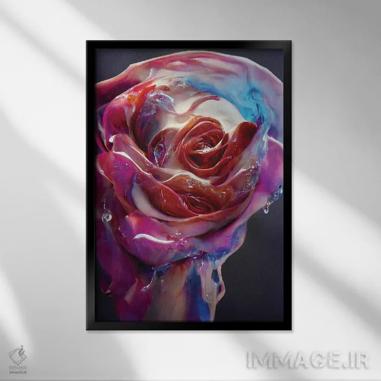 تابلو دکوراتیو رزهای قرمز پوشیده شده با شیره شیرین ۲ اثر مایک کیف - نمای قابدار مشکی