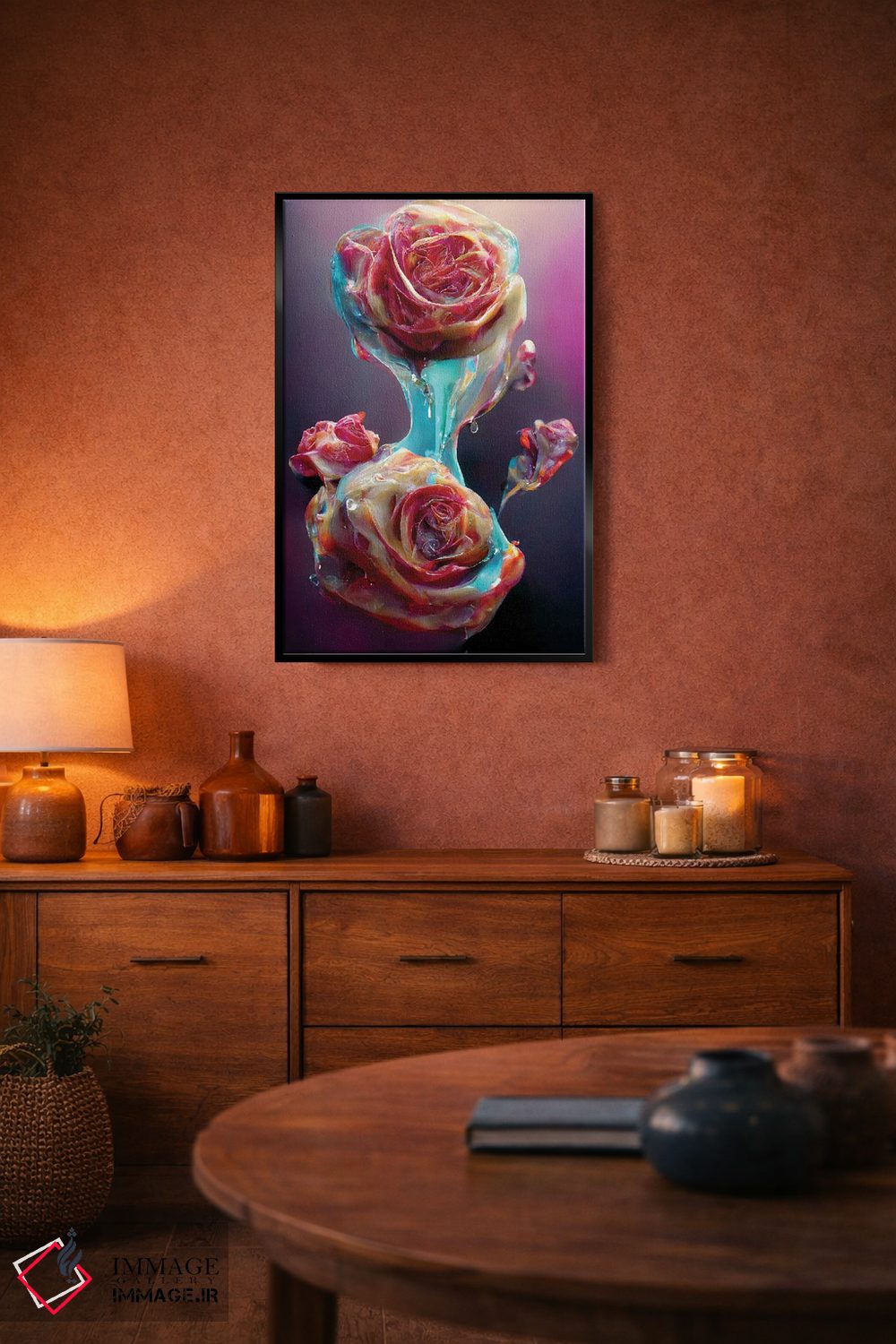 تابلو دکوراتیو رزهای قرمز پوشیده شده با شیره شیرین ۱ اثر مایک کیف - D5B