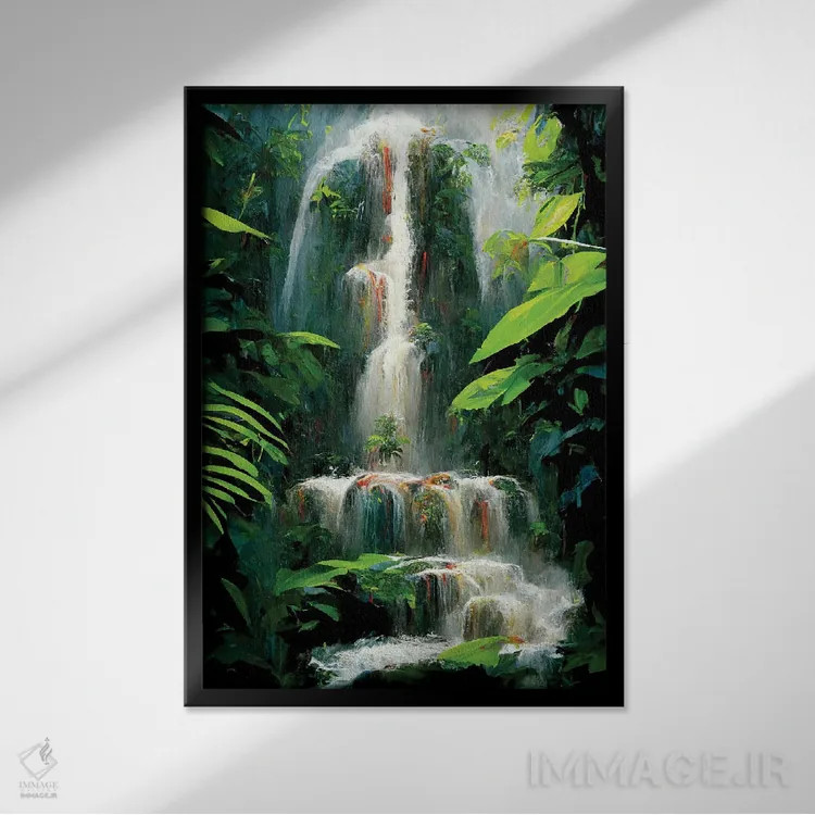 تابلو دکوراتیو آبشار جنگلی ۲ اثر مایک کیف - نمای قابدار مشکی
