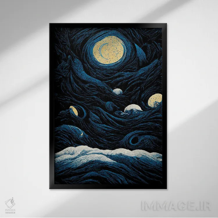 تابلو دکوراتیو شب پرستاره ۳ اثر مایک کیف - نمای قابدار مشکی
