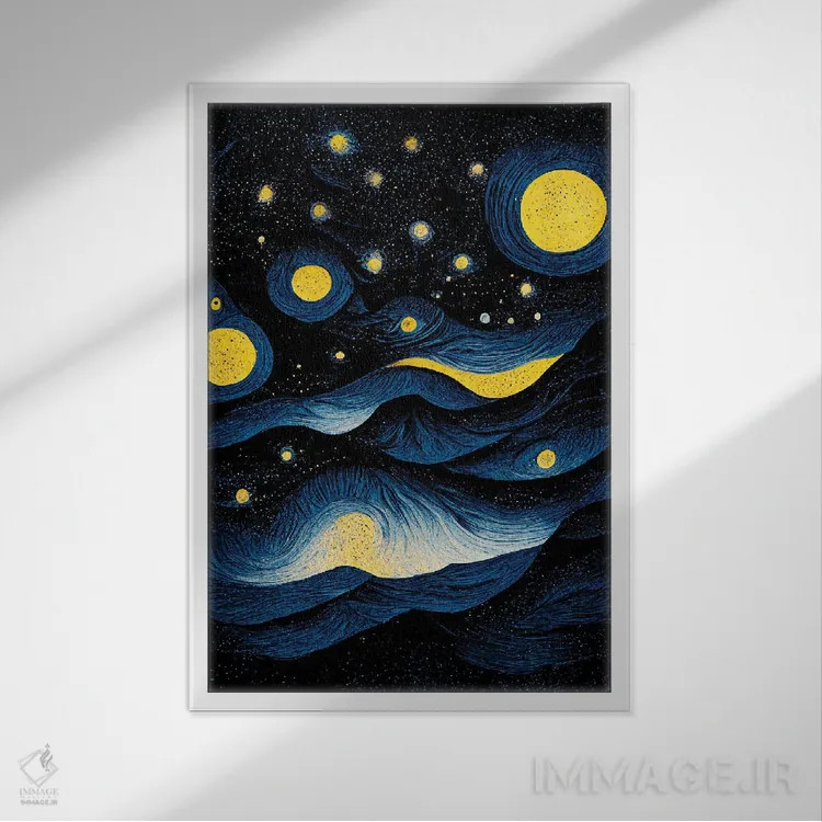 تابلو دکوراتیو شب پرستاره ۴ اثر مایک کیف - نمای قابدار سفید