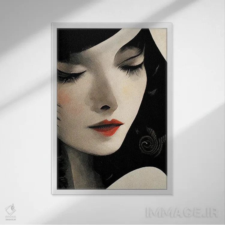 تابلو دکوراتیو پرتره زنانه اثر مایک کیف - نمای قابدار سفید
