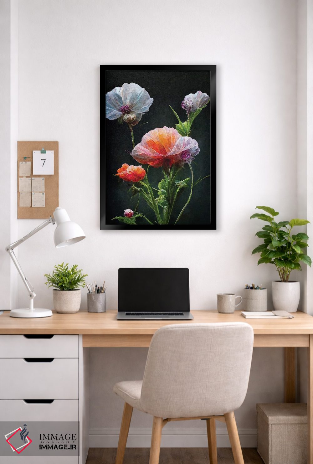 تابلو دکوراتیو گل شقایق قرمز روی زمینه سیاه اثر مایک کیف - D5B