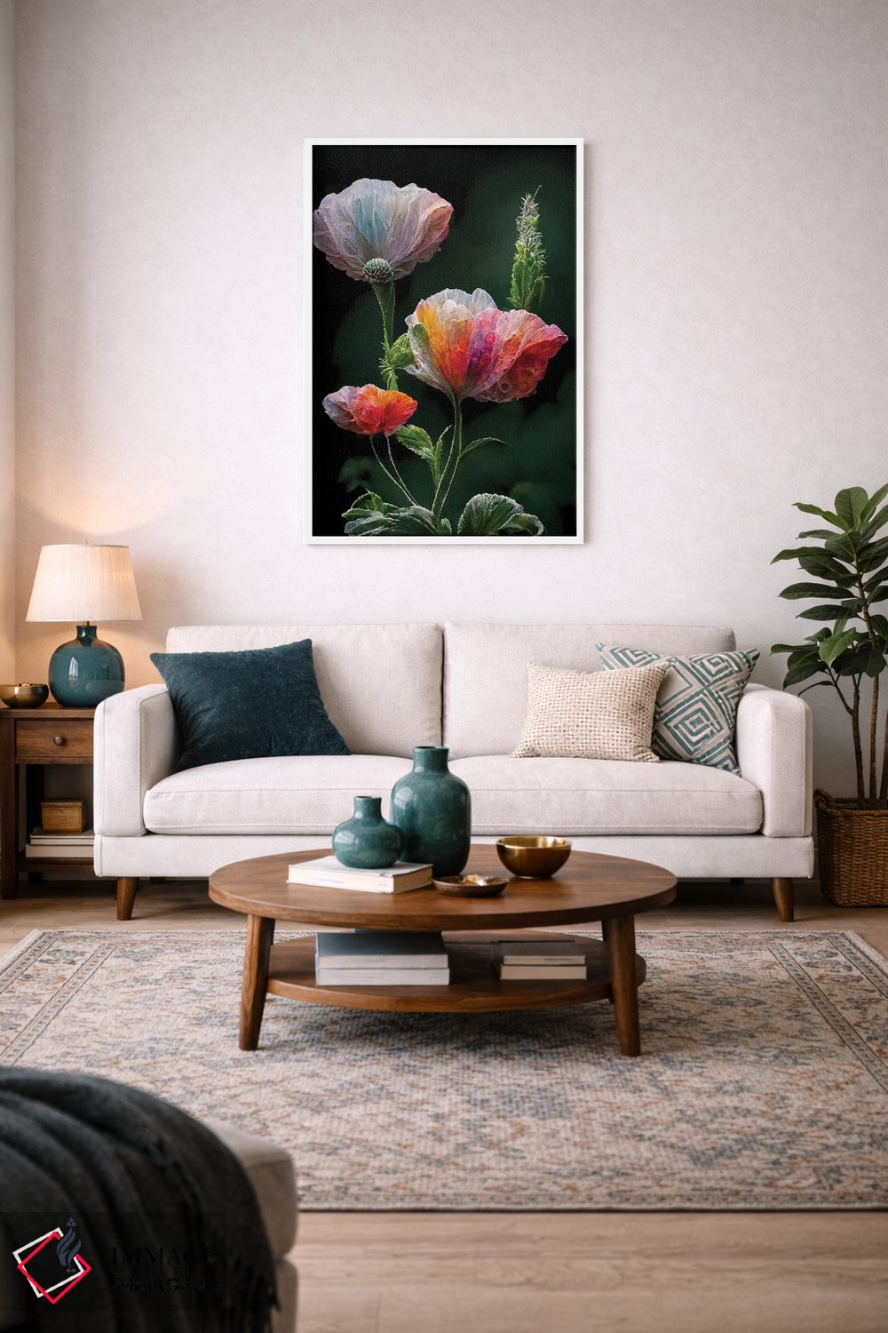 تابلو دکوراتیو گل شقایق قرمز روی زمینه سیاه ۳ اثر مایک کیف - D2W