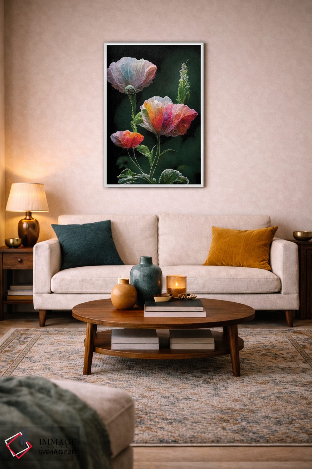 تابلو دکوراتیو گل شقایق قرمز روی زمینه سیاه ۳ اثر مایک کیف - D3W