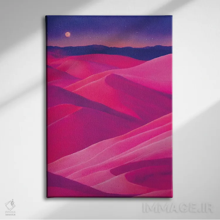 تابلو دکوراتیو بیابان صورتی اثر مایک کیف - نمای روبهرو روی دیوار