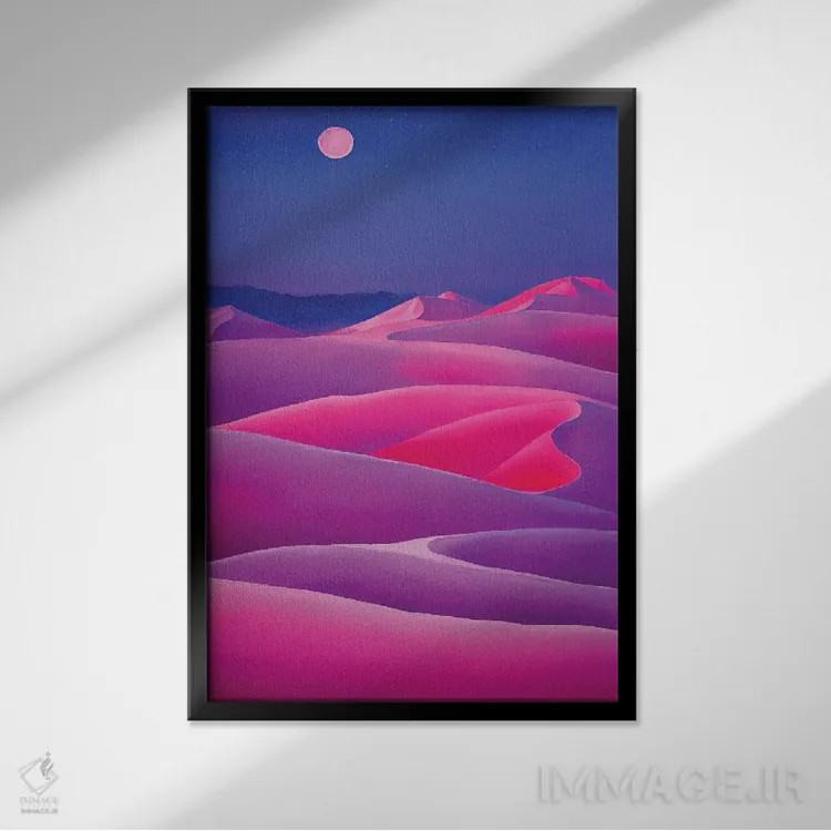 تابلو دکوراتیو بیابان صورتی ۳ اثر مایک کیف - نمای قابدار مشکی