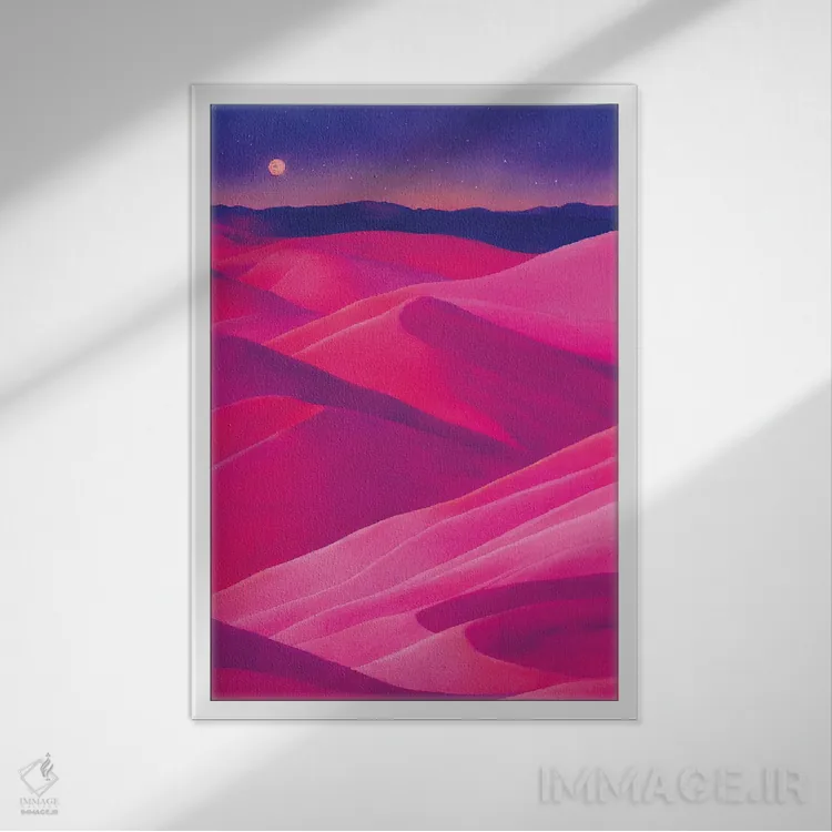 تابلو دکوراتیو بیابان صورتی اثر مایک کیف - نمای قابدار سفید